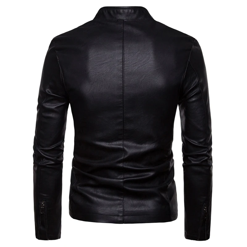 Мужская кожаная куртка из ПУ кожи с воротником-стойкой