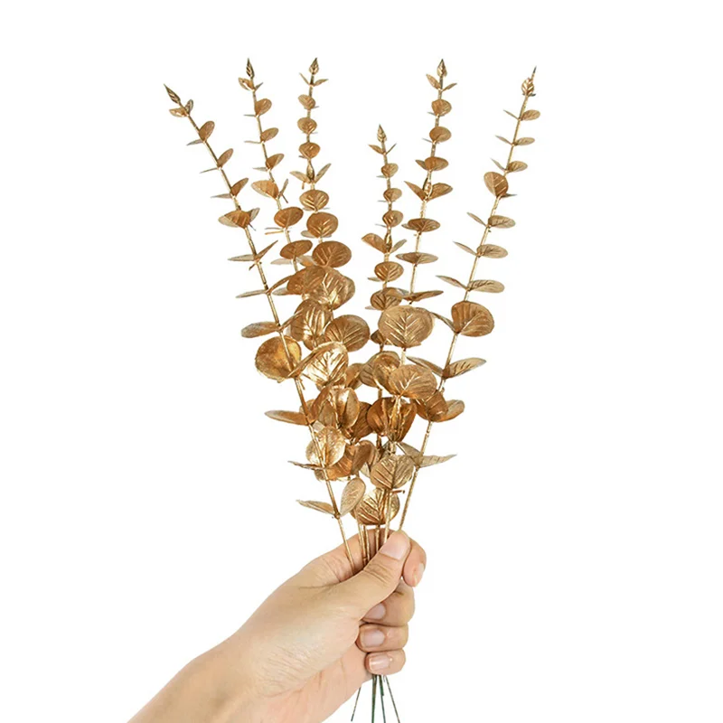 Купи 10pcs Golden Eucalyptus Artificial Branch Stem Plants Fake Plant Flower Bouquet Ornament Home Garden Party Wedding Decor за 238 рублей в магазине AliExpress