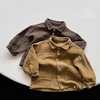 2022 new children long sleeve cotton coat solid baby casual jacket autumn kids cardigan solid boys girls single breasted tops