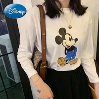 disney mickey pure cotton white long sleeved t shirt womens inner wear new autumn student korean version loose bottoming shirt
