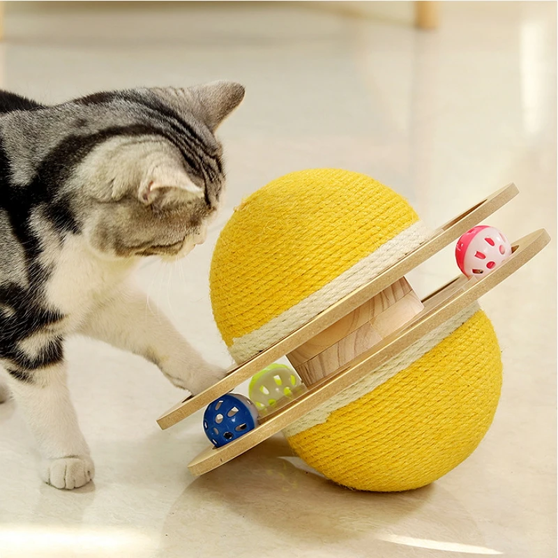

Bell Ball Asteroid Sharp Cat Toy Natural Solid Wood Scratcher Interactive Pet Accessories Sisal Turntable Kitten Wheel Bowl