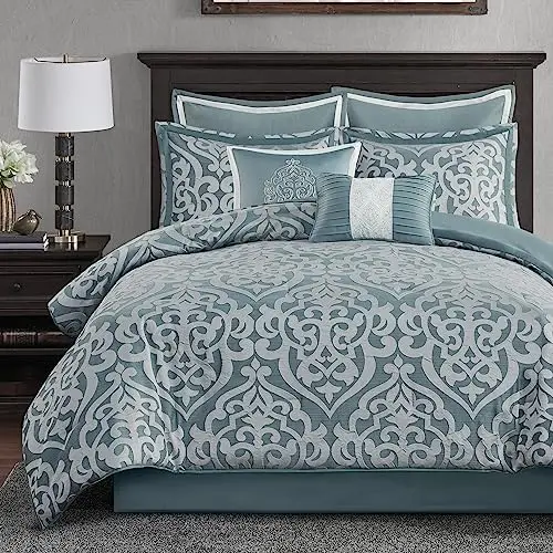 

Park Odette Cozy Comforter Set Jacquard Damask Medallion Design - Modern All Season, Down Alternative Bedding, Shams, Decorative