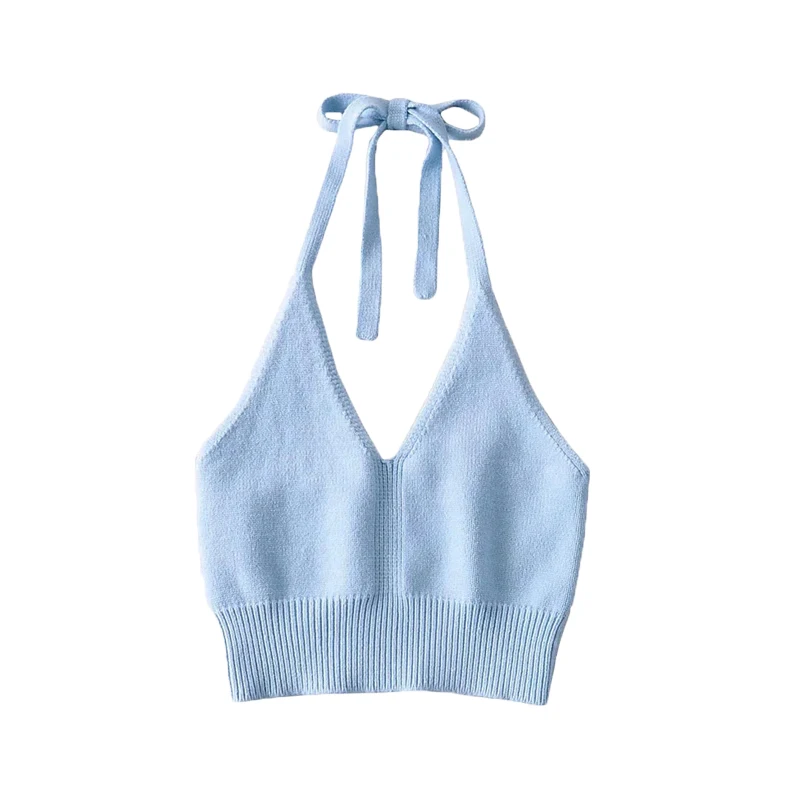 

2022 New spring and autumn sexy fashion short spice slim slim sleeveless neck knitted halter vest inside