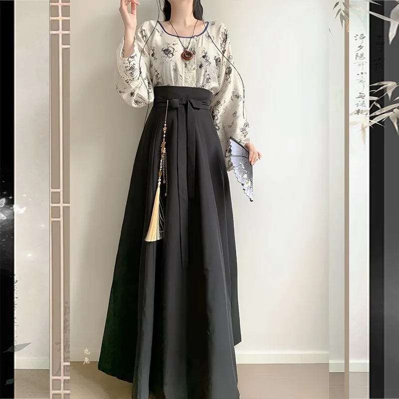 Женский древний китайский костюм с круглым вырезом и длинными рукавами топ