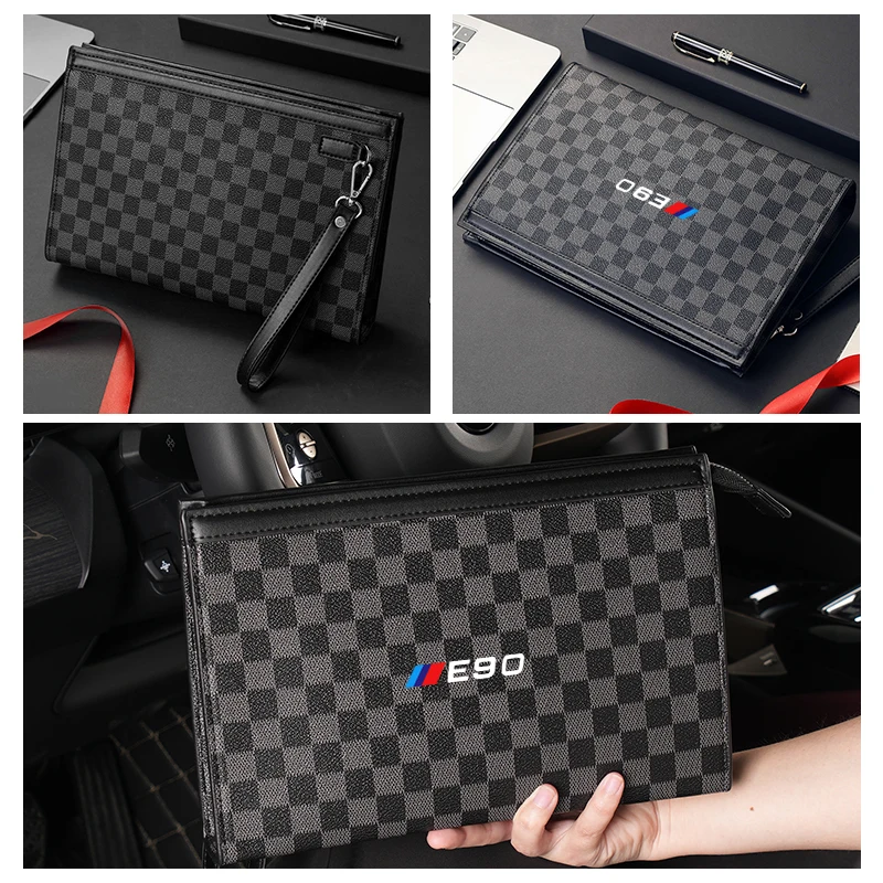 Fashion Plaid Clutch Car Logo Money Phone Storage Bag For BMW X3 X5 M5 M3 E46 E90 E60 F10 E39 F30 E36 G30 E87 E70 E91 E30 G20