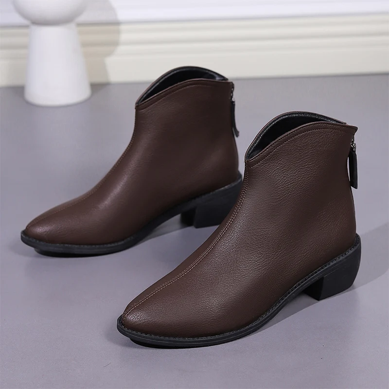 

Sexy Women Pointed Toe Ankle Boots 2024 Winter Shoes New Designer Brand Mid Heels Chelsea Boots Zipper Elegant Punk Femme Botas