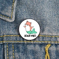 cute mermaid cat pin custom funny vintage brooches shirt lapel teacher bag cute badge cartoon pins for lover girl friends