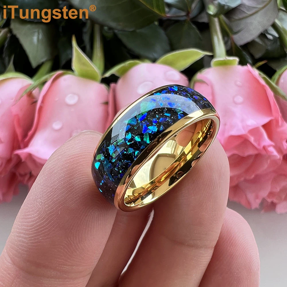 iTungsten 8 мм черное обручальное кольцо из карбида вольфрама блестящее сине-зеленое
