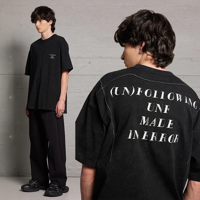 

2023 Мужская Уличная одежда, футболка оверсайз в стиле хип-хоп, промытая черная футболка с надписью и графическим рисунком, винтажные футболки