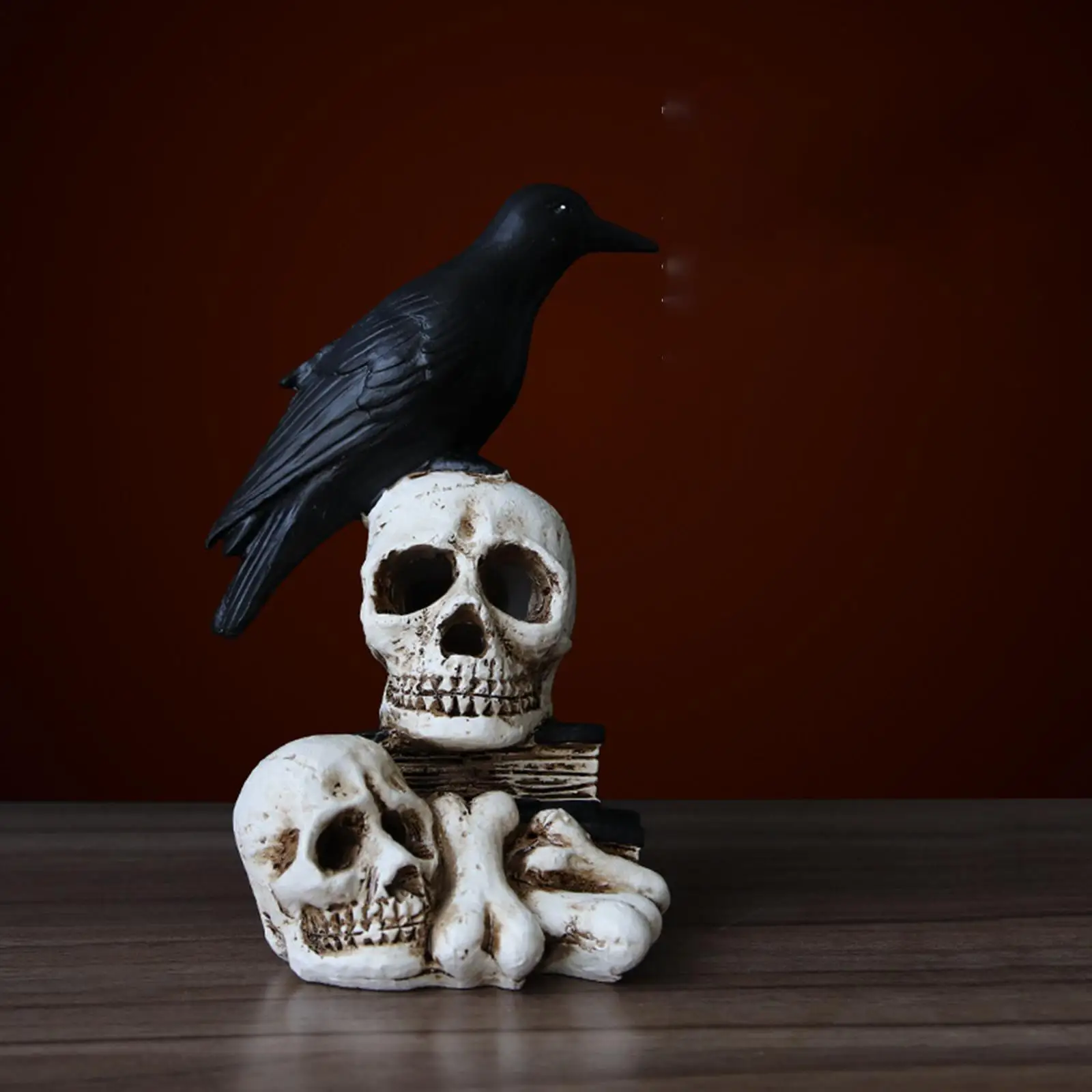 

Crow Skull Light Gothic Crow Perching On Skull for Halloween Tabletop Party