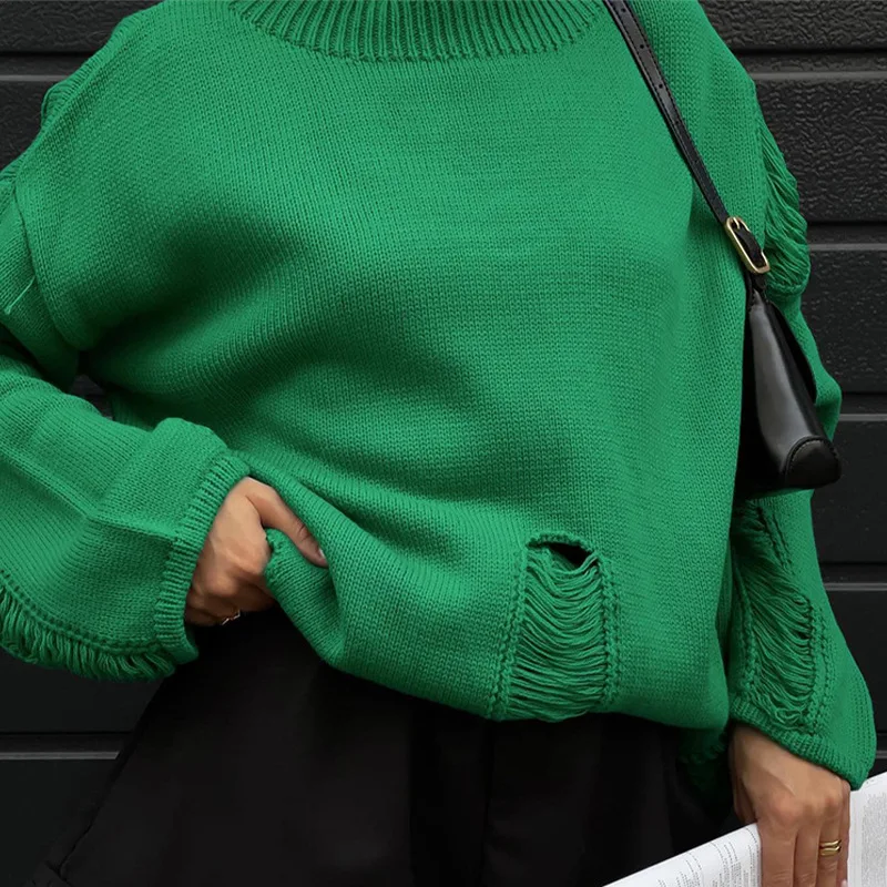 

Hollow Sweater Women's Autumn and Winter Jacket Long Sleeve Loose Round Neck Solid Color Sweater Women