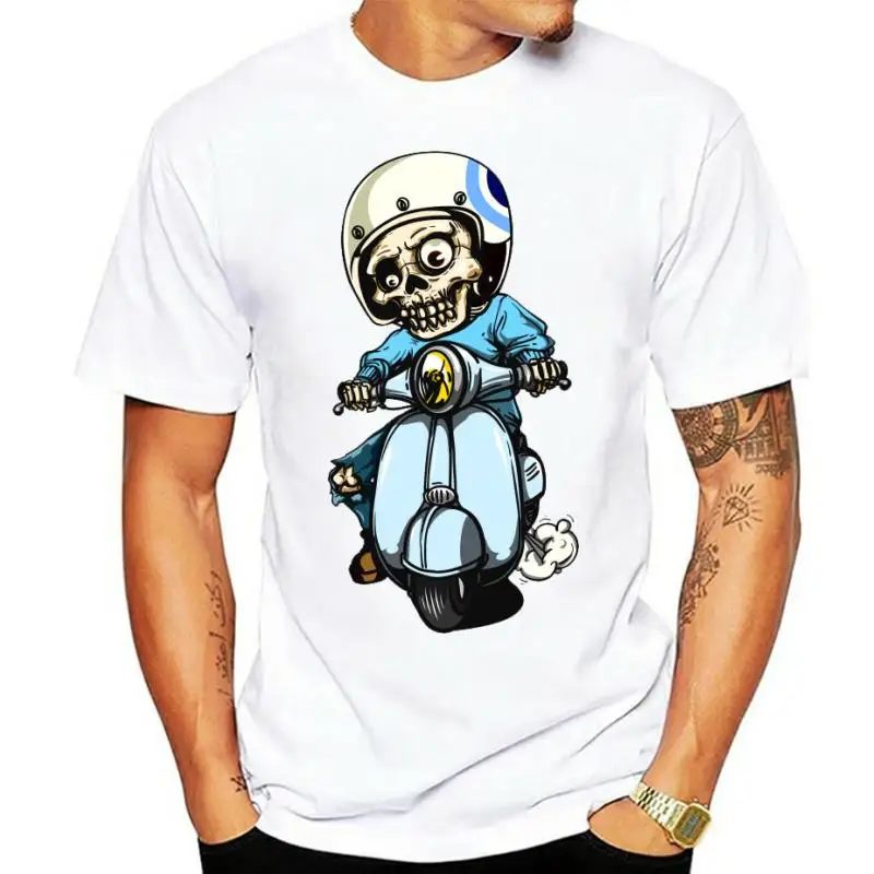 

new Men short sleeve t-shirt Skeleton on a Scooter Funny Artsy t shirt funny tees tops harajuku streetwear