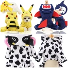 Милый костюм для домашних животных, теплая одежда для собак, мягкий флисовый мультяшный рисунок на Хэллоуин, Пижама для собак, комбинезоны с капюшоном, для маленьких собак