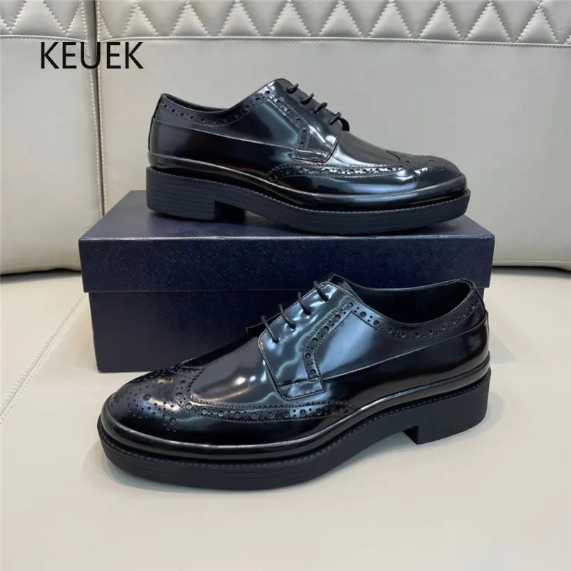 

Броги мужские из натуральной кожи на толстой подошве, Повседневные Удобные деловые классические туфли дерби, в европейском стиле, лето