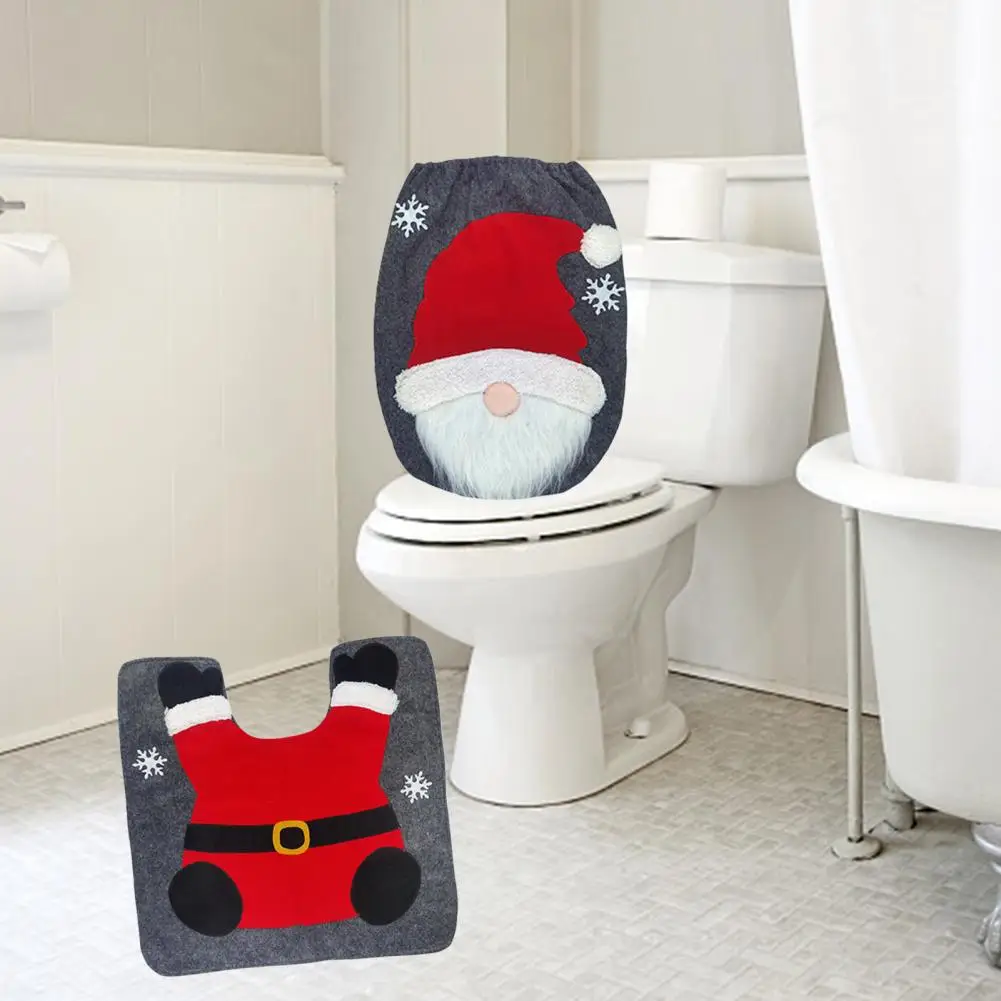 

1 Set Toilet Seat Cover Great Lightweight Creative Shape for Household Christmas Floor Rug Santa Claus Rug