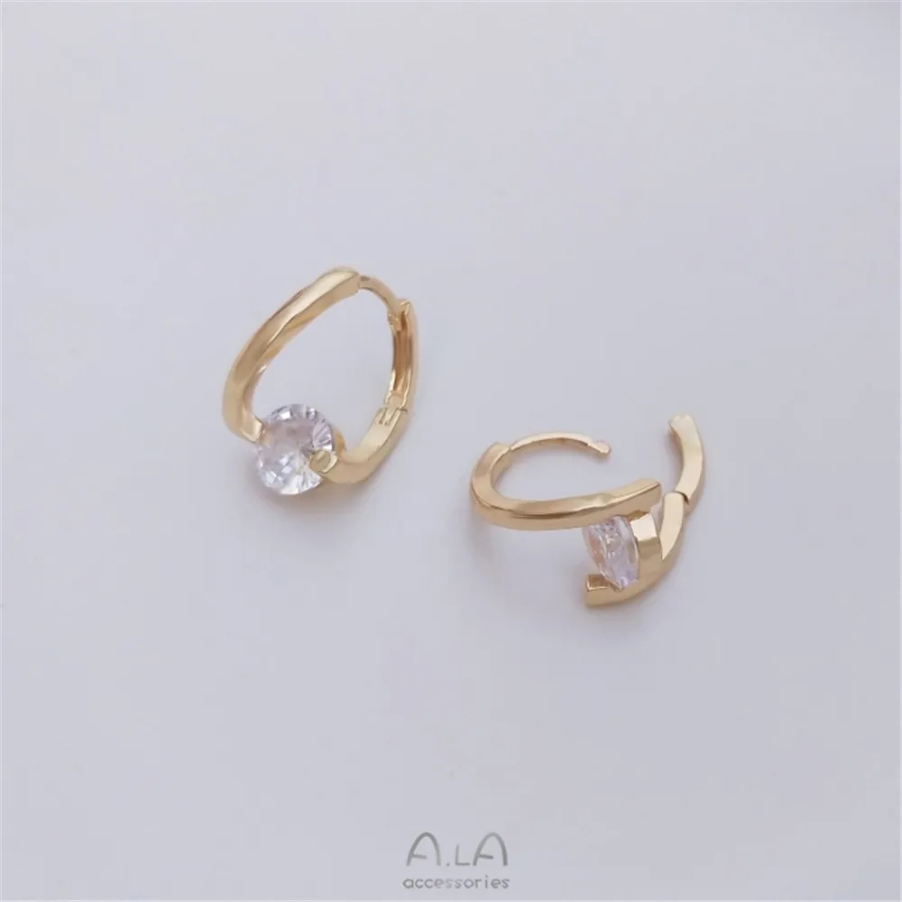 

French big zircon color earclasp 14K gold ins wind simple luxury fashion earrings net red temperament earring