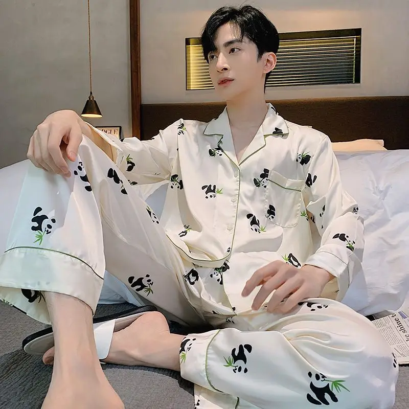 [New] men's pajamas men's long-sleeved spring and autumn youth student cartoon home suit