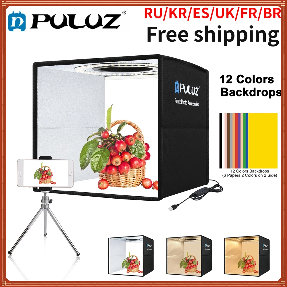 

Puluz Mini Photo Studio Light Box 40 30 20 CM Photo Studio Shooting Tent Box Large Photography Lightbox With 6/12 Color Backdrop