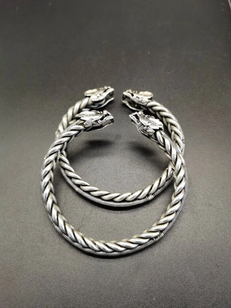 

Пара браслетов с двойной Головой Дракона ручной работы