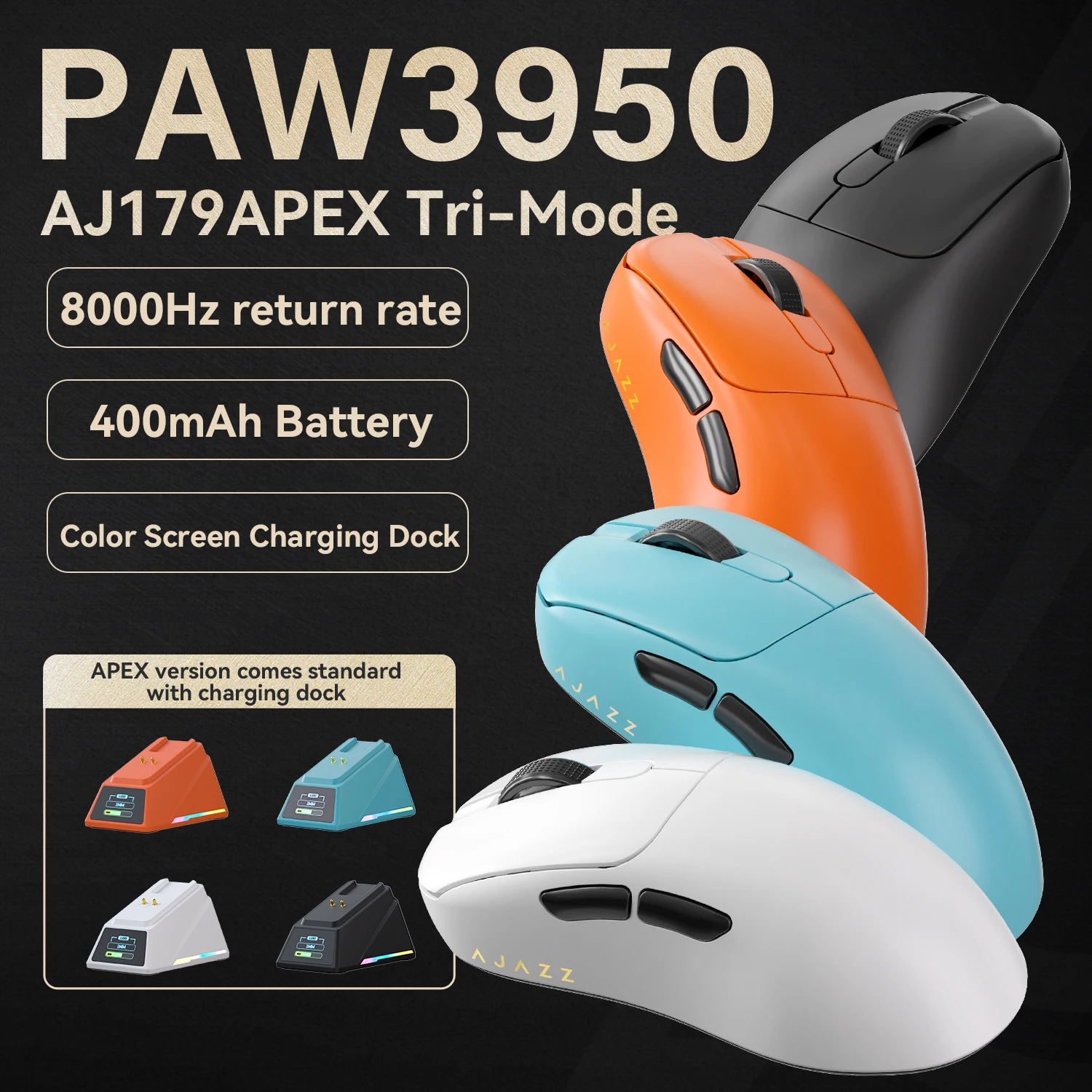 Фото Ajazz AJ179 APEX PAW3950 Эргономичная оптическая беспроводная игровая мышь USB 2,4G, легкая, с удобным дизайном, для правосторонних пользователей №2