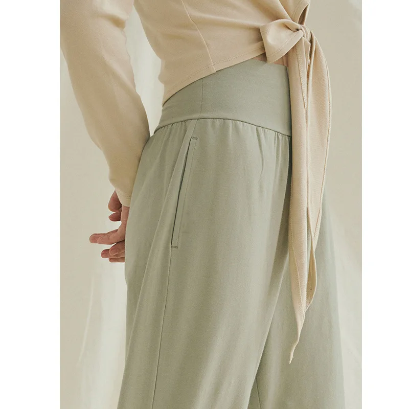 NWT Yoga Sport Hight Waist Elastic waist Hip Lifting Pants Fitness Training Wide Leg Pant Pockets Breathable Loose Casual Pants