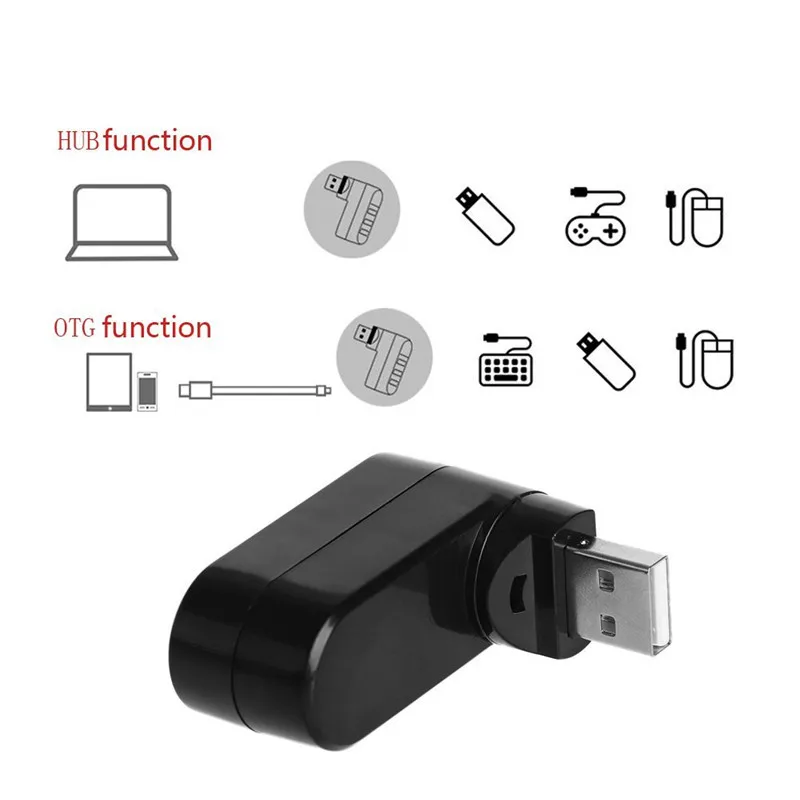Универсальный адаптер USB 2 0 с 3 портами 180 градусов OTG для передачи данных ПК