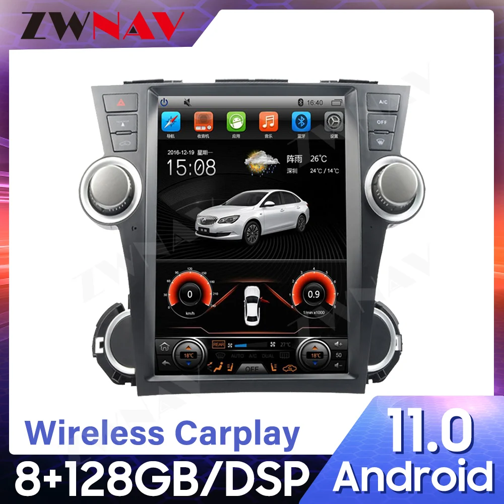 

For Toyota Highlander Kluger 2009-2013 Android 11 128G CARPLAY DSP Tesla Unit Car Multimedia Player GPS Radio Audio Stereo