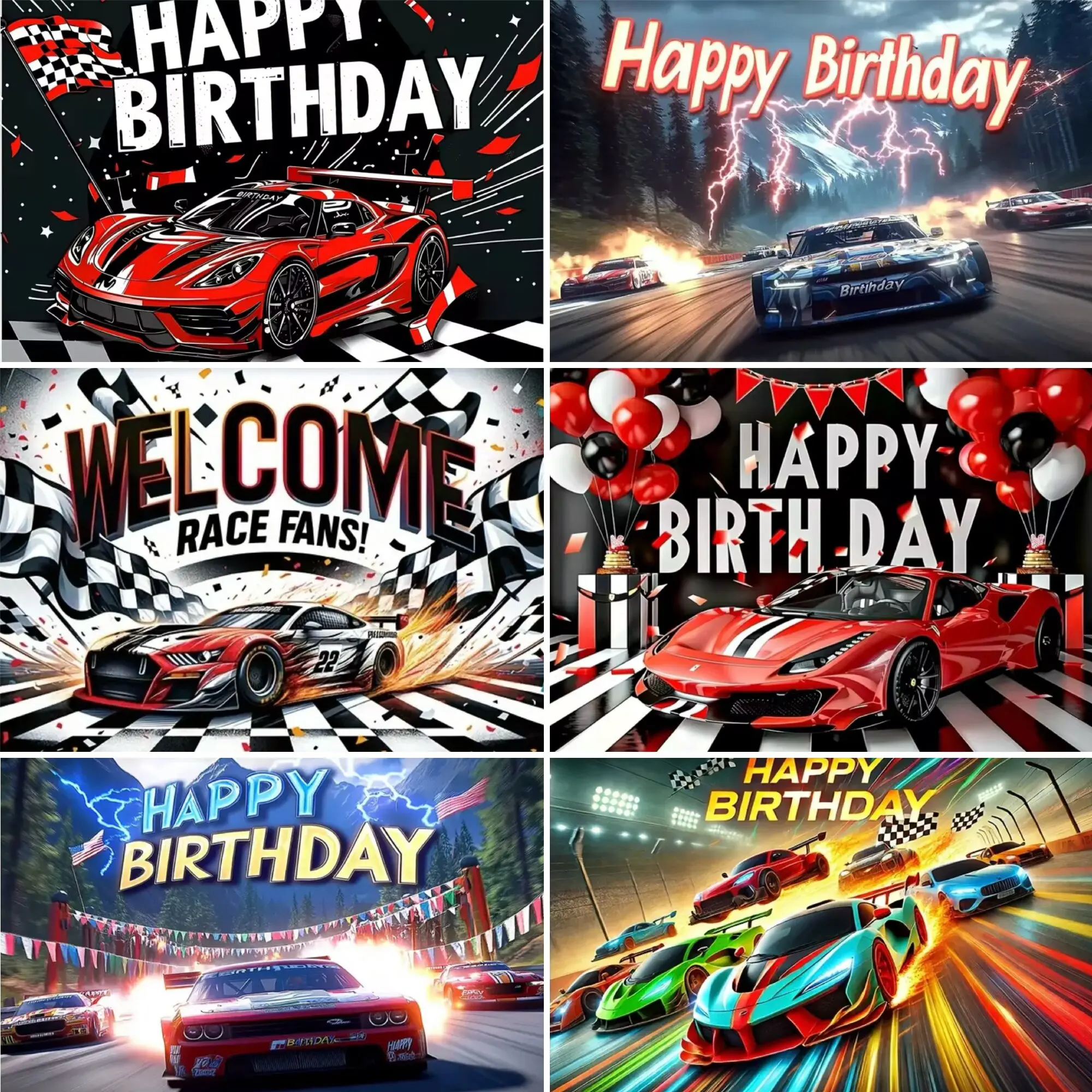 Super sports car racing theme birthday party background happy room decor photography studio props Banner