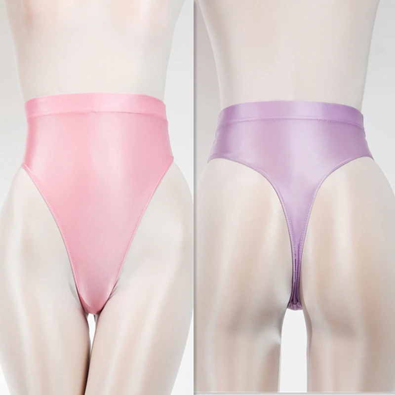 Ультратонкое блестящее шелковистое Т-образное нижнее белье женское с высокой