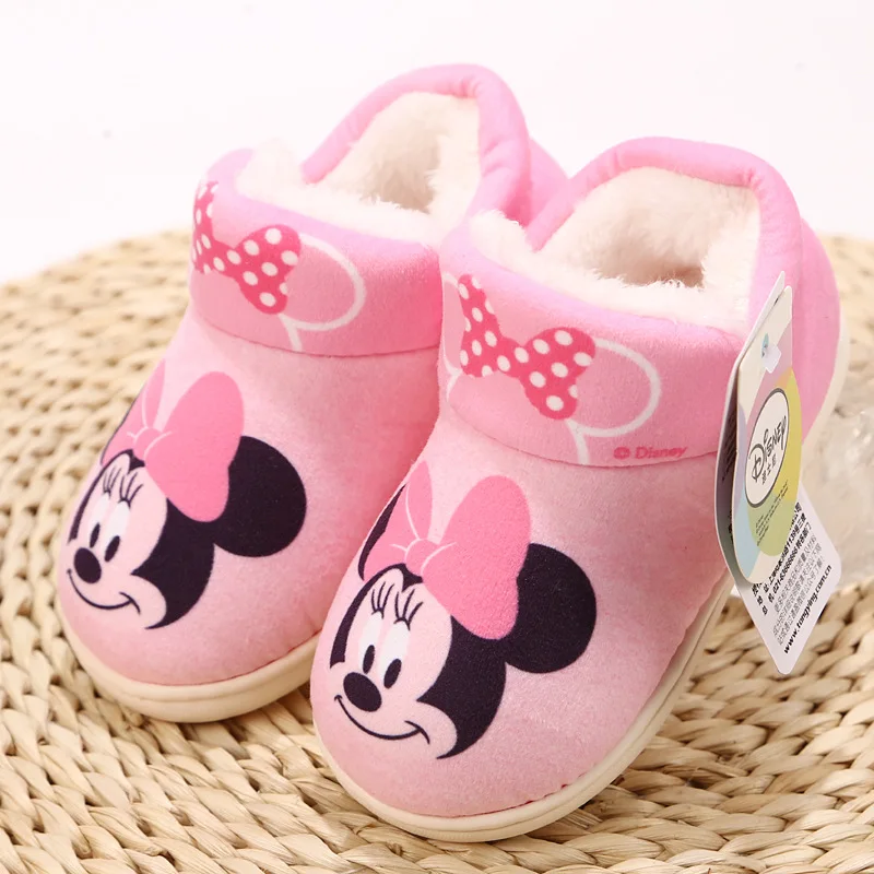 Disney Mickey Cotton Casual Shoes home non-slip Boys Girls Indoor Warm Slippers Home Cartoon Pink Shoes Size 20-27