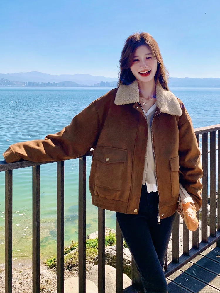 Кофейный цвет короткий пуховик с подкладкой женская зима 2024 новая корейская