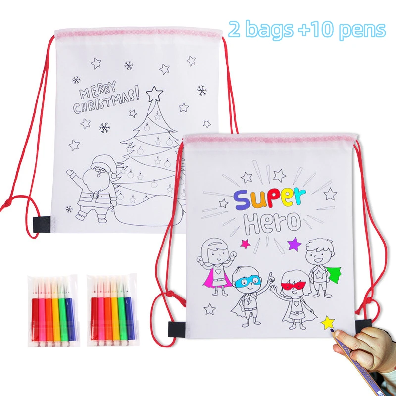 

DIY Graffiti Bag with Coloring Markers Handmade Painting Non-Woven Bags for Children Arts Crafts Color Filling Drawing Toy