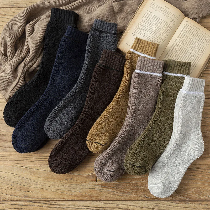 Men's Socks Winter Thick Warm Wool Socks Harajuku Retro Business Casual Cashmere Long Socks 3 Pair