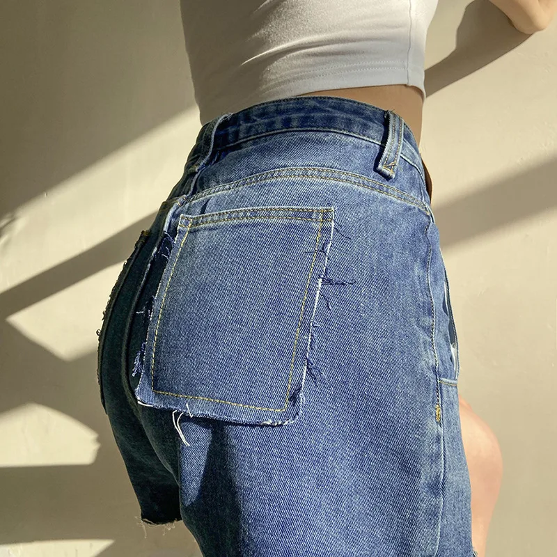 2021 Fashion Women High Waist Booty Jeans Asymmetry Female Harajuku Sexy Cut Out Blue Denim Shorts Bottoms New Streetwear Shorts