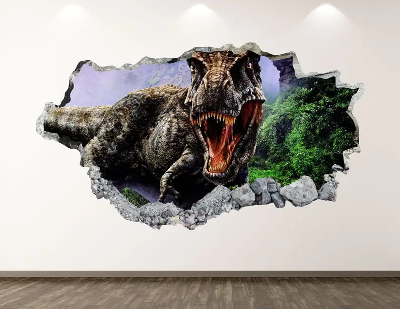 

Настенная Наклейка с динозавром-T-Rex 3D разбитая стена художественная наклейка детский Декор виниловый домашний постер пользовательский под...
