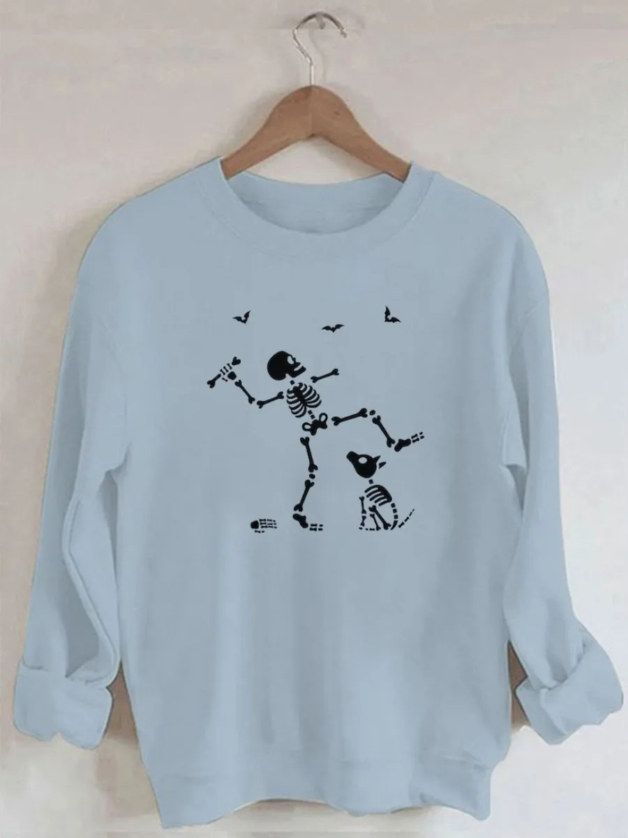Женская хлопковая толстовка с длинным рукавом и принтом скелета собаки на