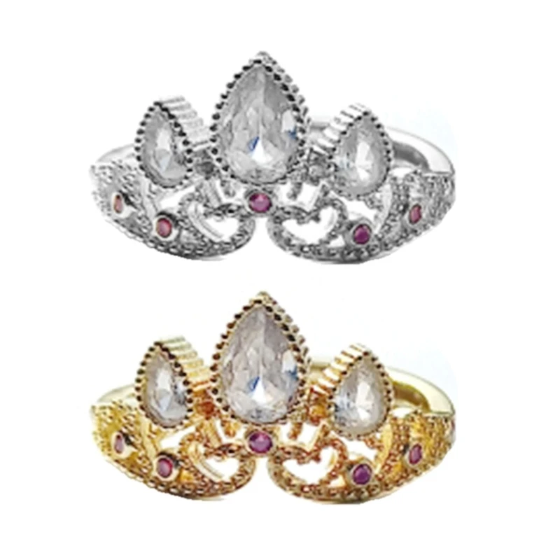 

Diamonds-encrusted Zircon Rings Women Minimalist Aesthetic Open Crown Ring 264E