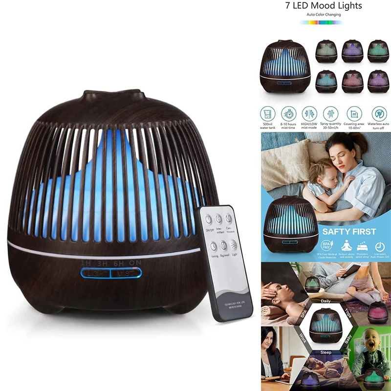 

Aromatherapy Essential Oil Diffuser Humidifier Ultrasonic Cool Mist Aroma Diffuser With 7 Color Lights