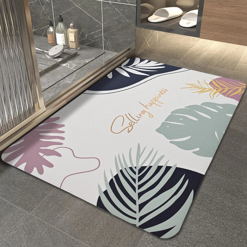 

Water Absorbent Bath Mats Tropical Palm Printed Carpet Non-slip Floor Mat Nordic Modern Bathroom Doormat Oil-proof Kitchen Rug