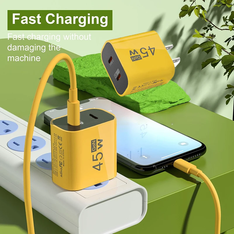 Двойное зарядное устройство для телефона Type-C 45 Вт Iphone Xiaomi Huawei Realme PD универсальный