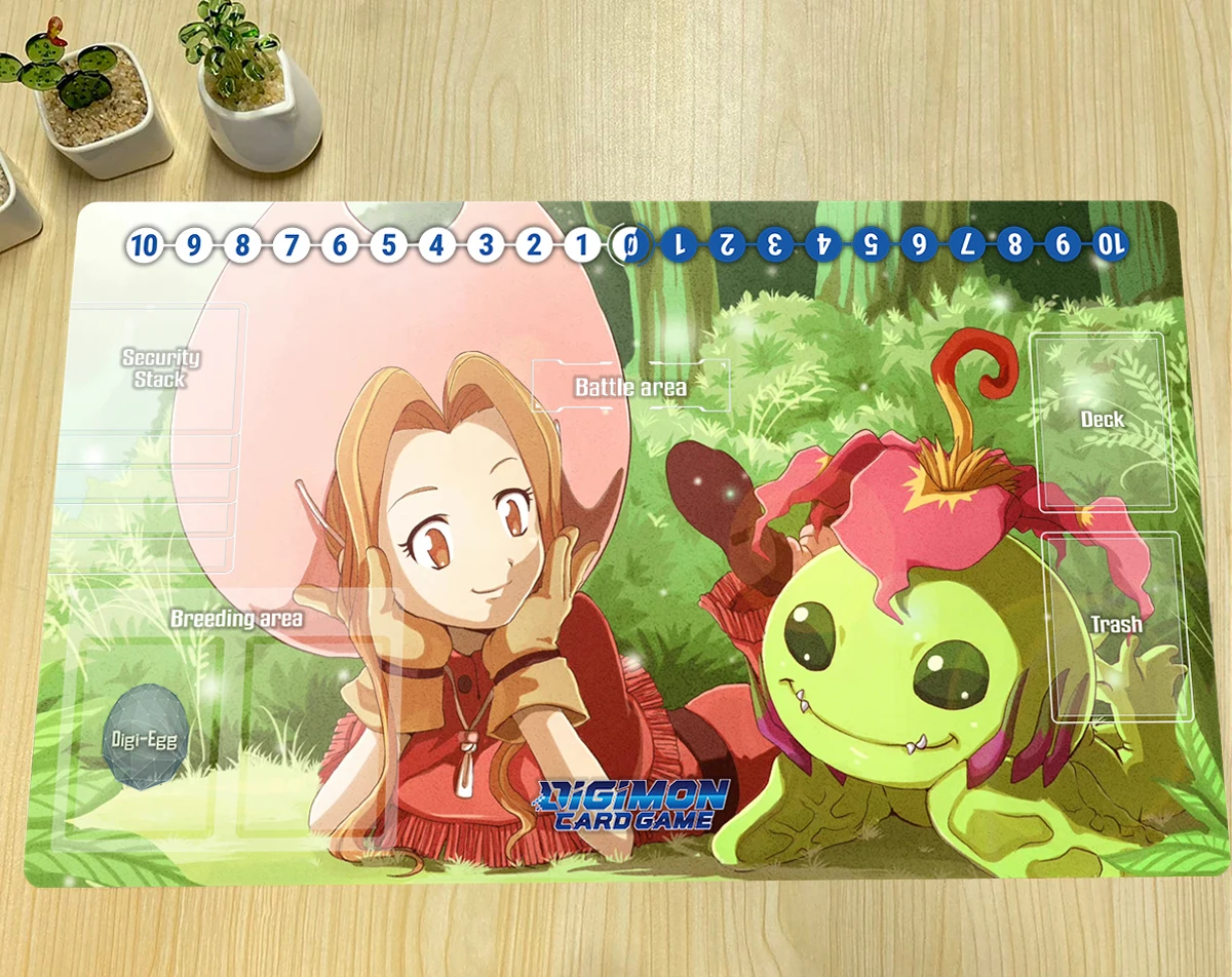 

Digimon Playmat Mimi Palmon DTCG CCG Board Game Duel Trading Card Game Mat Anime Mouse Pad Custom Rubber Desk Mat Zones Free Bag