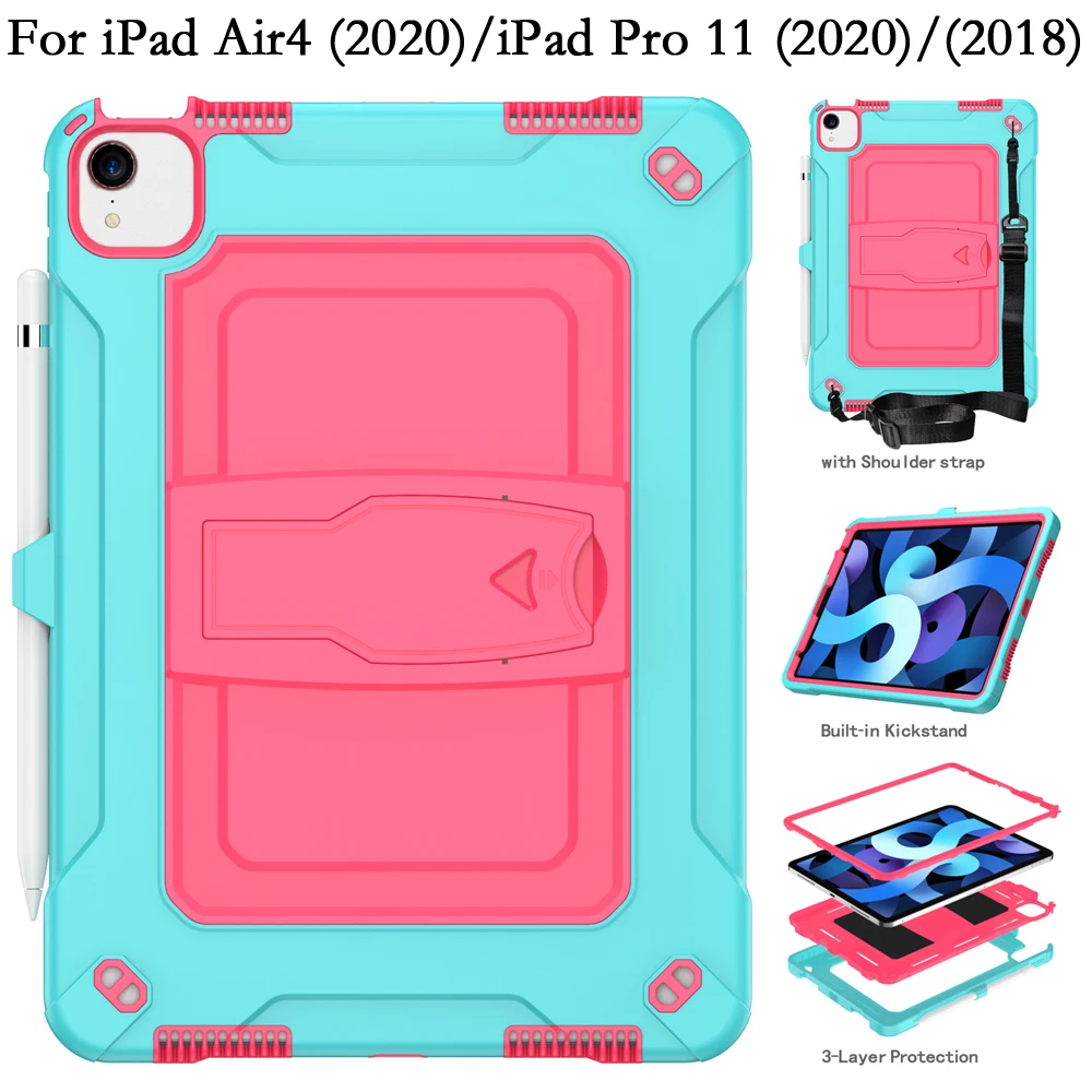 

Tablet Cover with Shoulder Strap Coque PC Silicone for IPad Air 4 Air4 10.9 Pro11 Pro 11 2018 2020 Shockproof Case Stand Shell