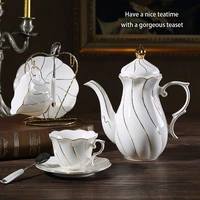 bone china gold inlay coffee set europe porcelain tea set ceramic pot creamer sugar bowl teapot coffee cup tea mug coffeeware