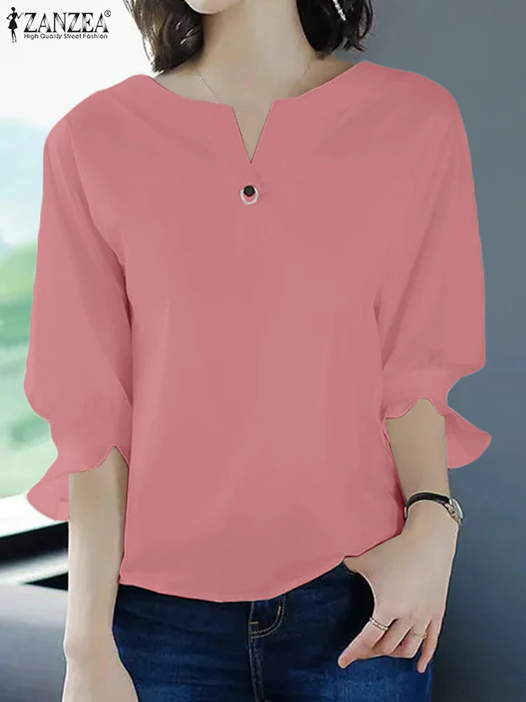 Блузка ZANZEA женская летняя с коротким рукавом элегантная офисная рубашка