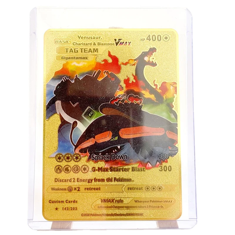 

New Pokemon Metal Card Fire-breathing Dragon Gold Vmax Card Collection Gift 's Game Card Collection Gifts for Children