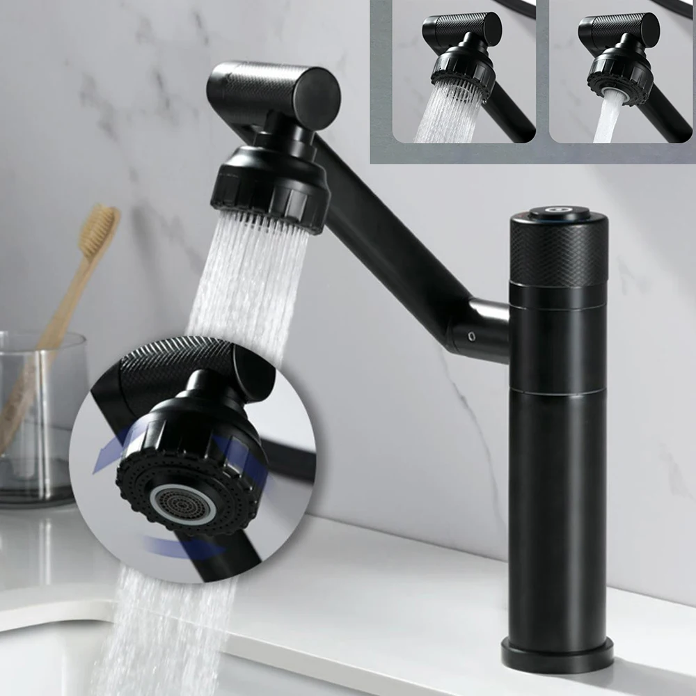 

Bathroom Basin Faucet Taps Material Stainless Steel Mixer Water Cold &Hot 360 Rotation Spray and Stream Water Out Modes