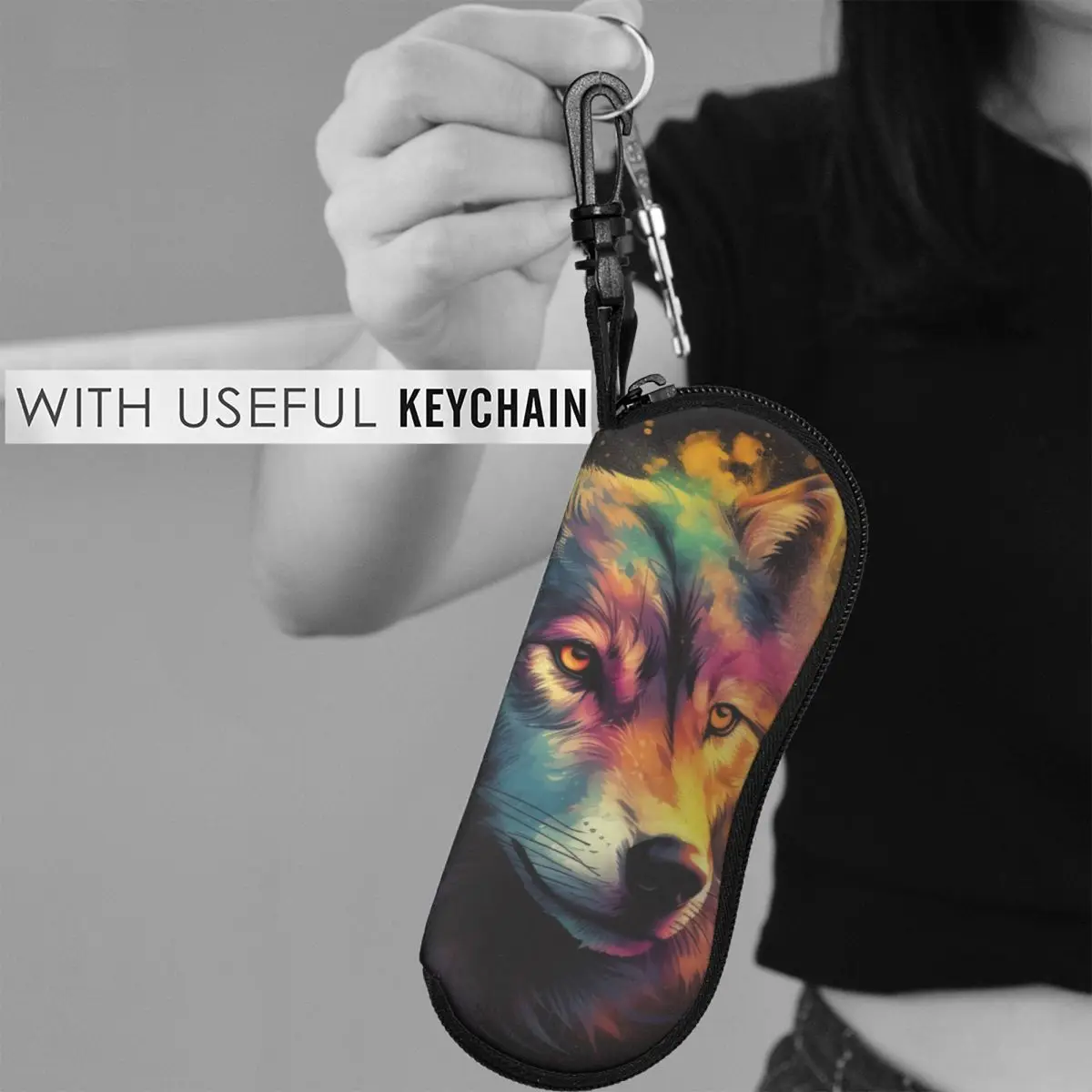 

Wolf Glasses Case Cover Male Female Animal Head Flames Sunglasses Pouch Soft Zip Eyewear Storage Travel Eyeglass Protector