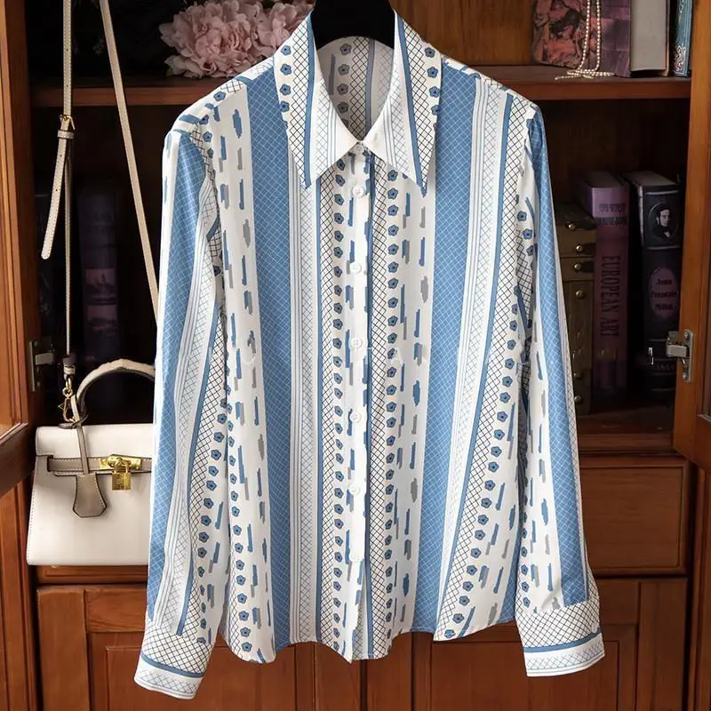 

Long Sleeve Shirt Artistic Elegant Print Top Women Camisas De Mujer