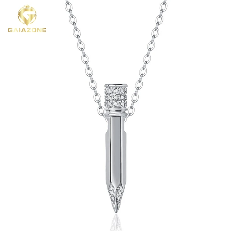 

Новинка, модное ожерелье GAIAZONE из стерлингового серебра 925 пробы с подвеской в форме ручки, цвет D, для женщин и мужчин, Изящные Ювелирные изделия, оптовая продажа