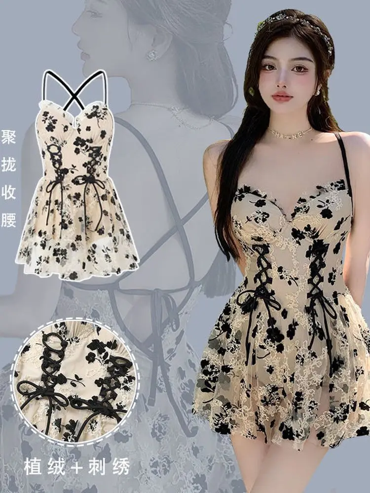 

Swimsuit Women's One Piece Hot Spring Swimsuit Steel Support Gathering Breasts Skirt Bikini Cover Belly Slim Sexy Swimsuit 2022